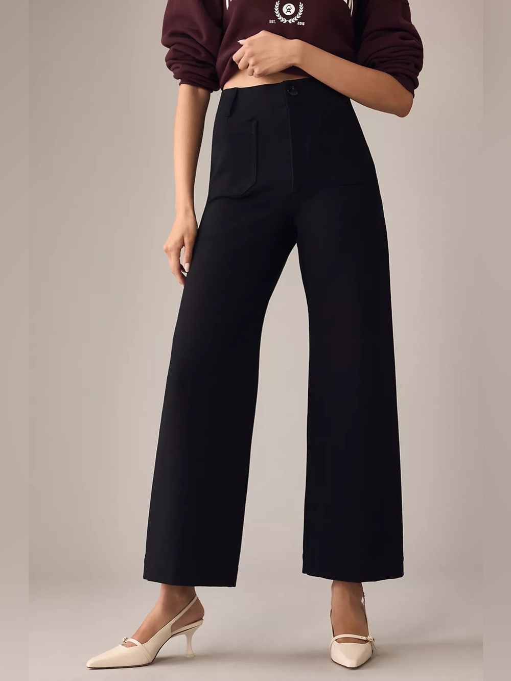Maeve by Anthropologie The Colette Ponte Crop Wide-Leg Pants in Black